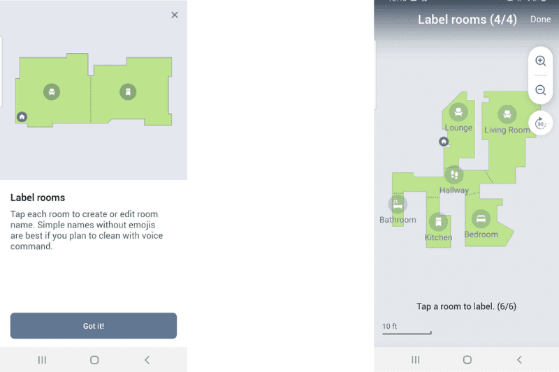 In der iRobot Home App werden den Räumen auf der Karte Raumbezeichnungen zugeordnet